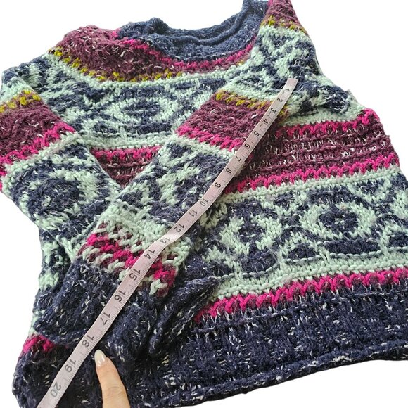 Free People Boho Mulitcored Sweater Top CREW Neck sz S - Picture 5 of 5